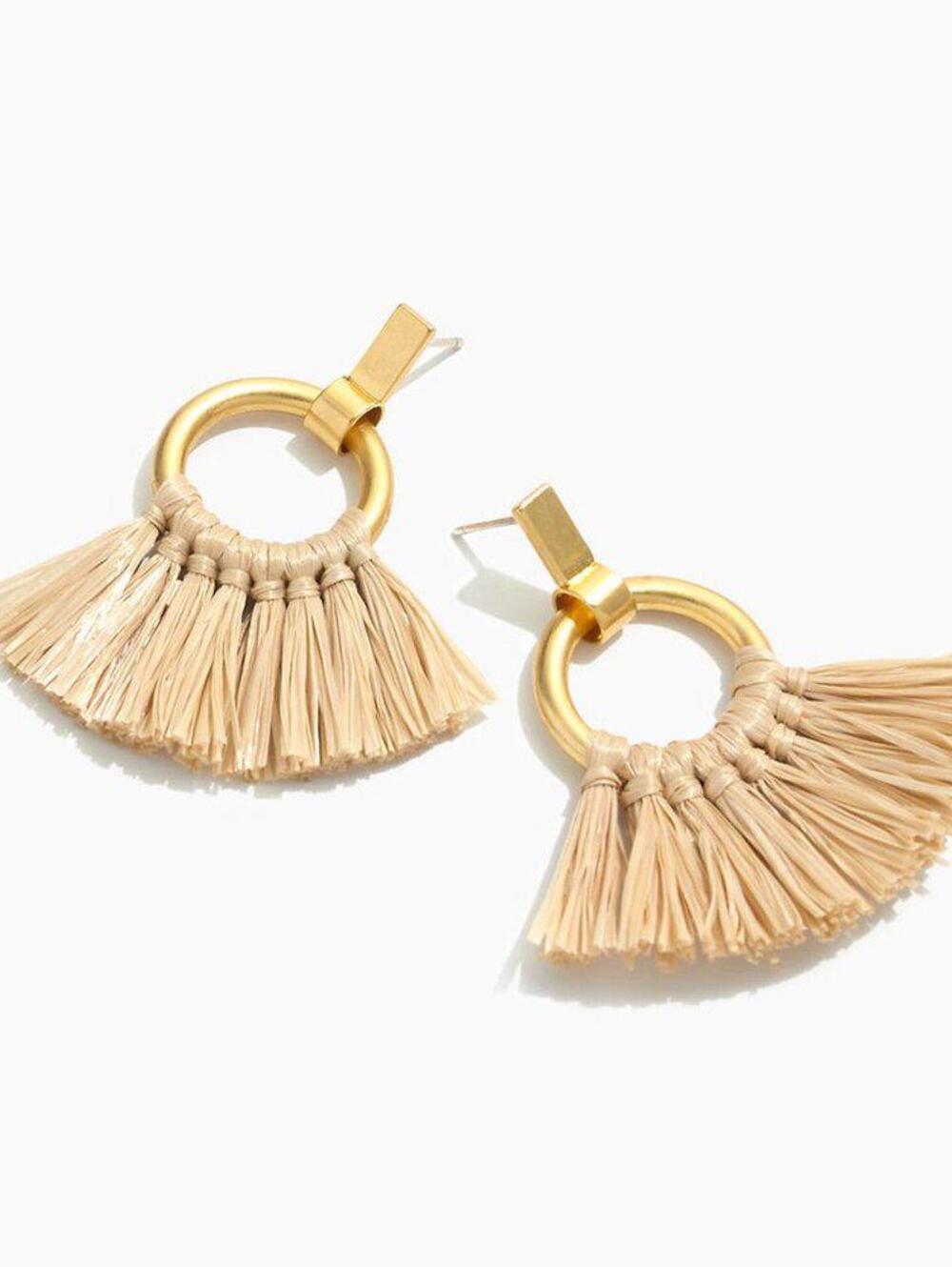 Madewell Raffia Tassel Hoop Earrings in Natural